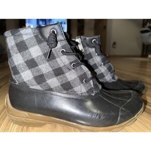 Sperry Syren Gulf Buff Chck Black‎ Women's 8.5 Duck Boots Black Gray Plaid